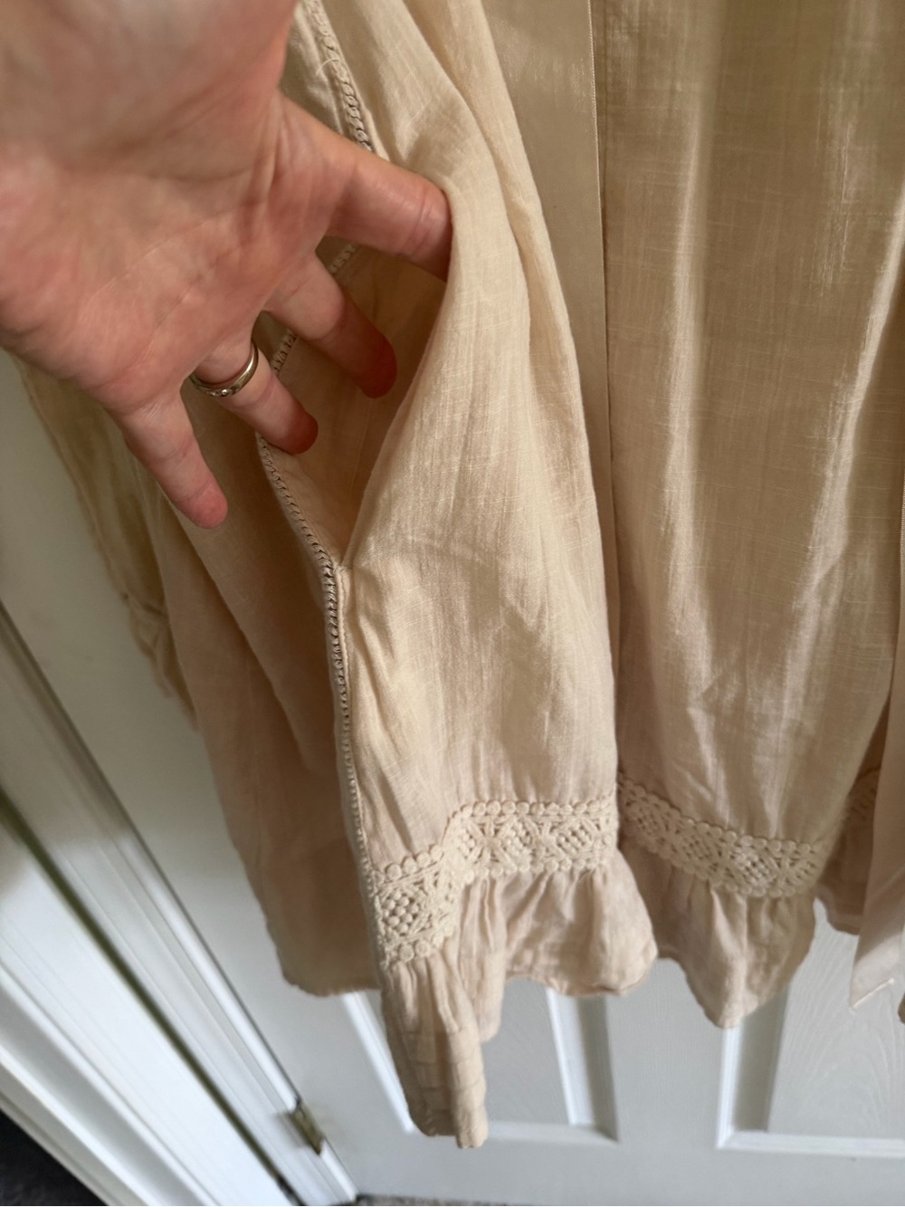 Free People Cream Lace-Trim Boho Mini Dress/Tunic - Picture 2 of 9
